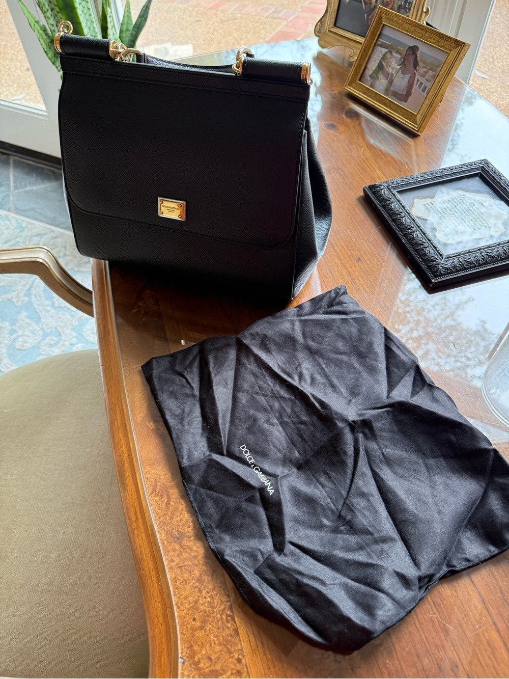 Dolce & Gabbana Black Saffiano Leather Top-Handle Satchel with Gold Hardware